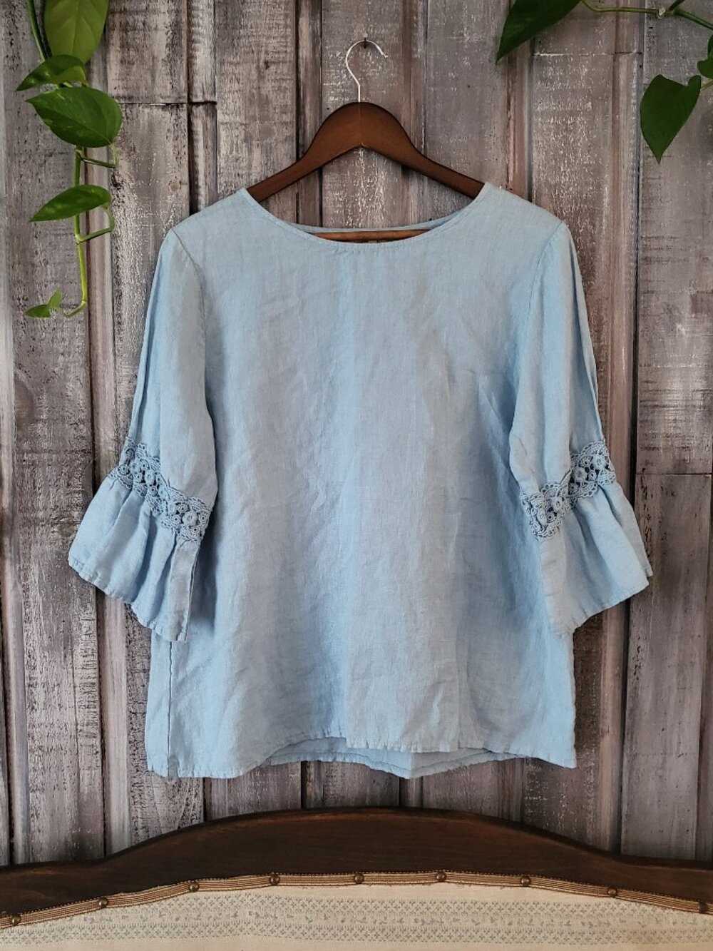 Terzo Millennio Italy 100% Linen Lace Blouse L Top